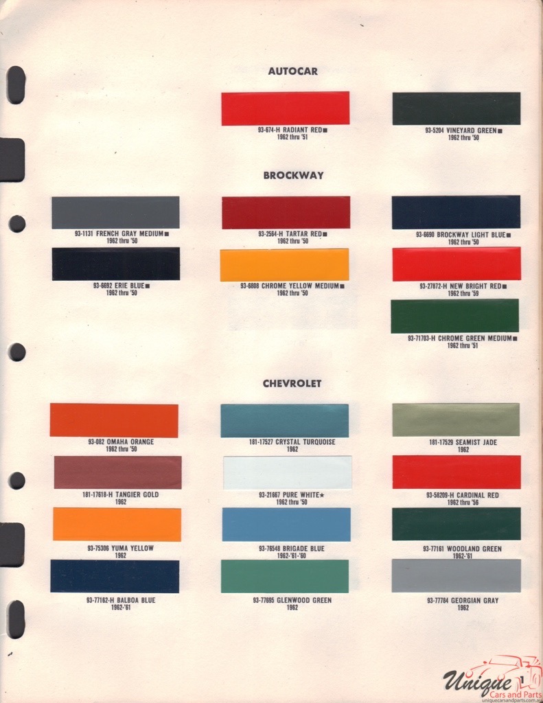1962 GM Truck And Commercial Paint Charts DuPont 1
